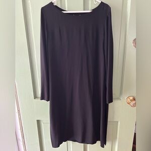 Eileen Fisher Silk georgette crepe midi dress tunic black high slits like new